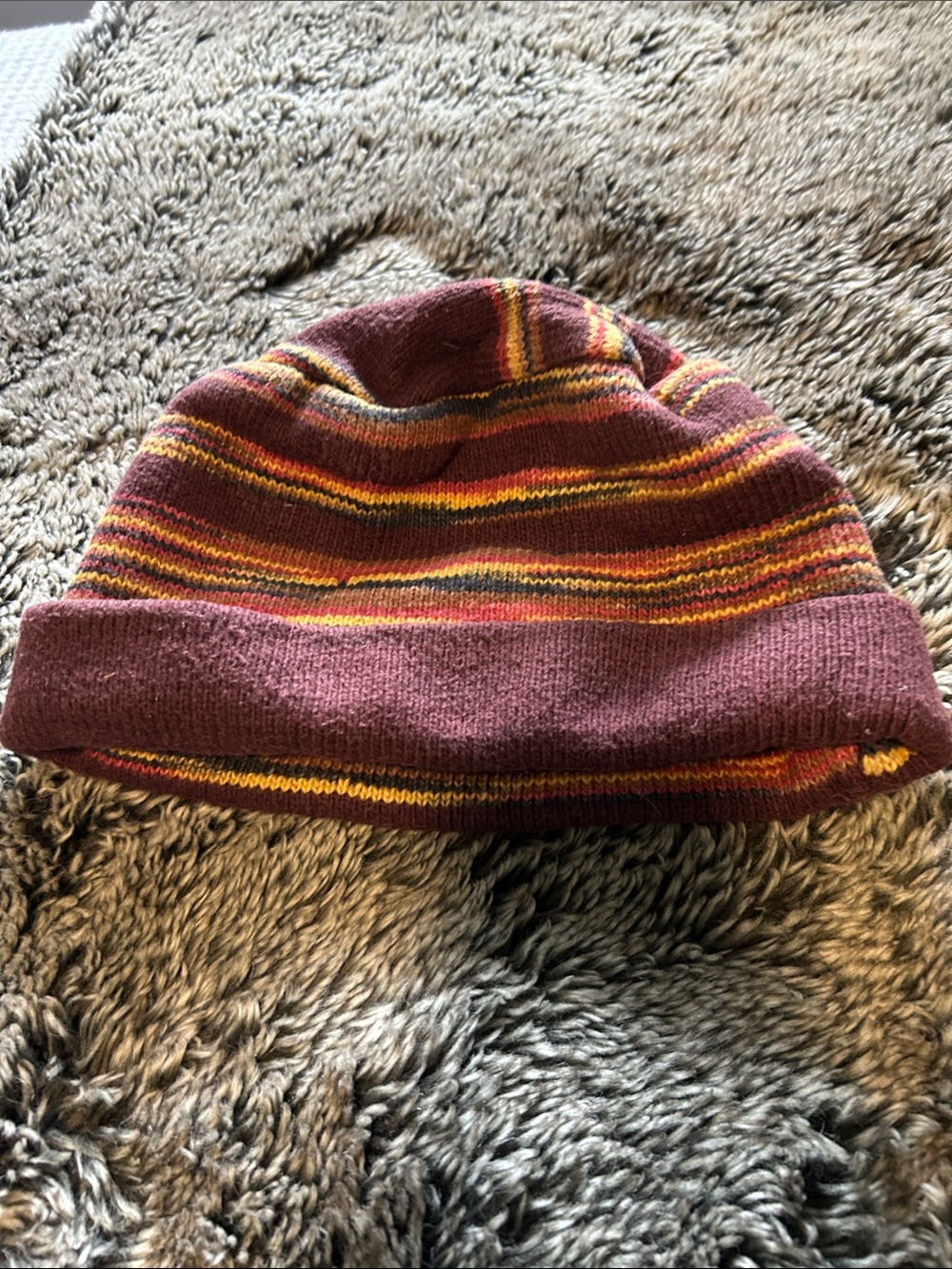 ONE WORLD Multicolor Striped Knit Hat in Burgundy, Mustard, Pink
